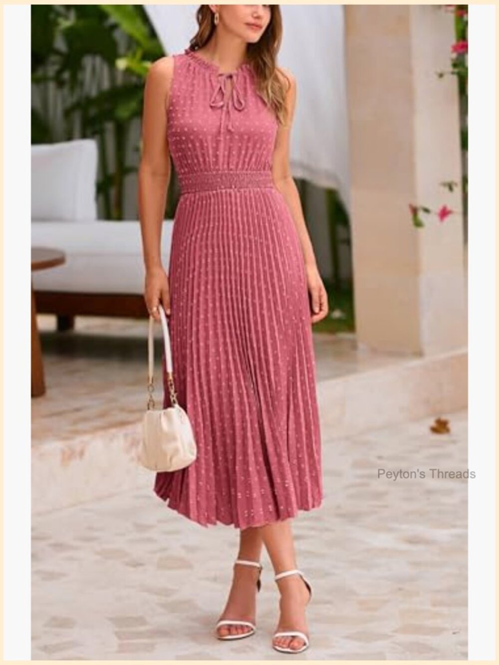 Swiss Dot Ruffle Sleeveless Midi Summer Dress with V Neck - Picture 4 of 7